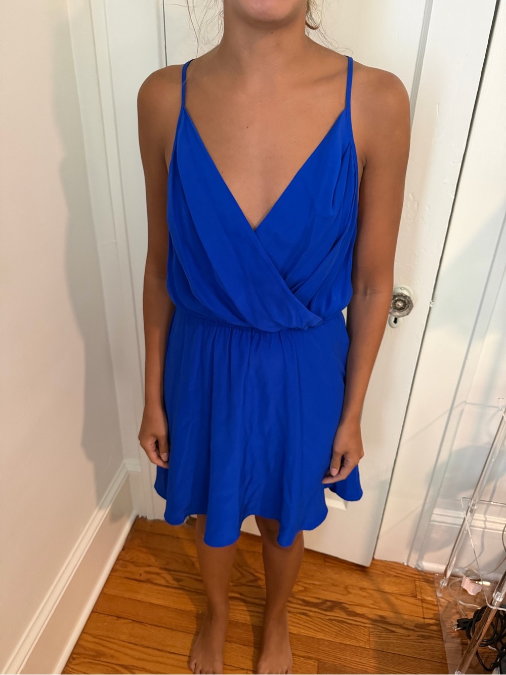 Amanda Uprichard Royal Blue One-Shoulder Wrap Dress